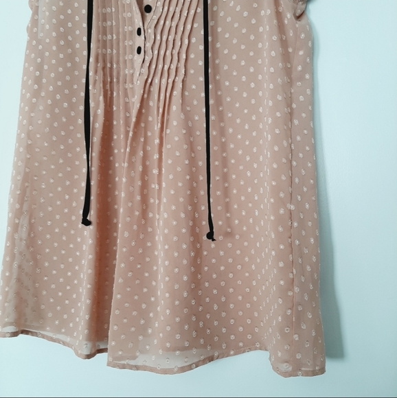 🌿2 for $40 / DANIEL RAINN Sheer Tan Flocked Polka-dot Blouse Top M - Picture 4 of 6